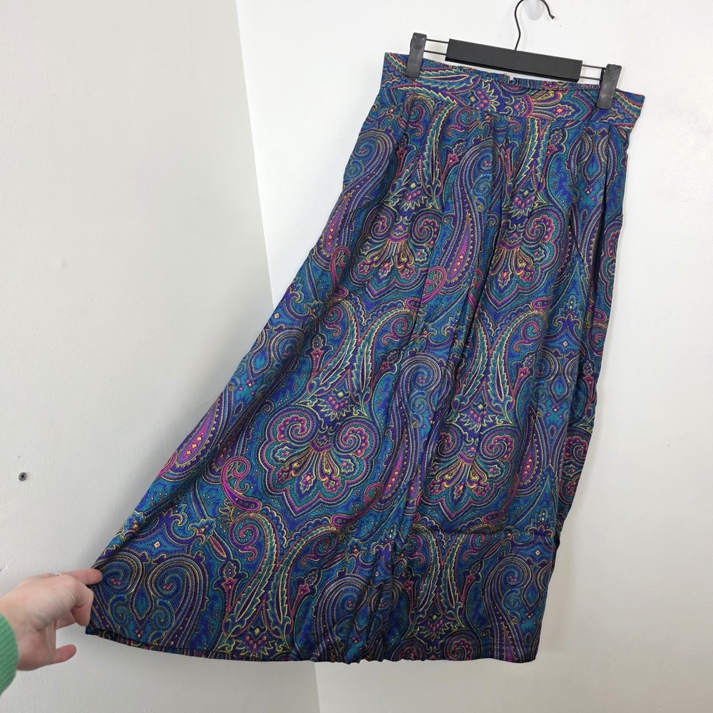 Vintage Blue Purple Multicolor Patterned Avant Garde Boho Maxi Skirt Size 6